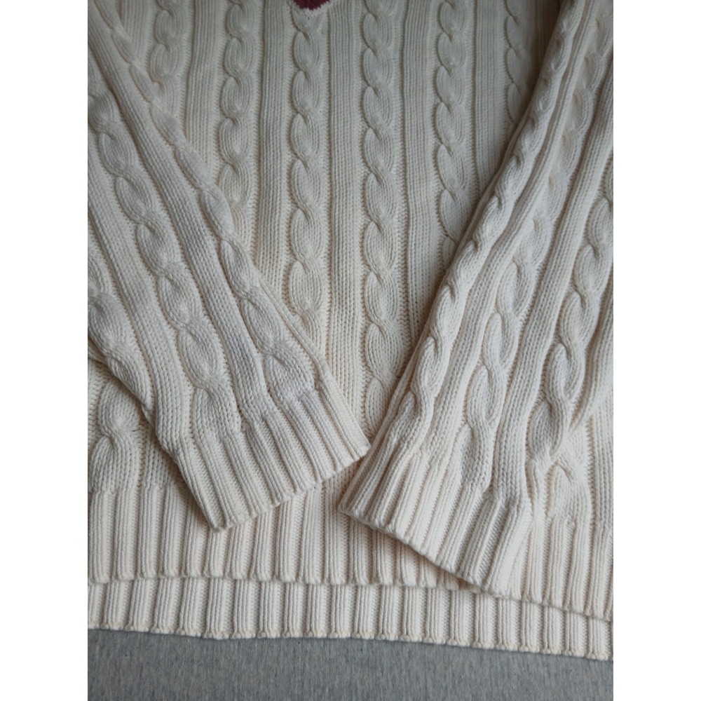Vintage Gap Sweater Large Tennis Prep Cable Knit V Neck Preppy Wimbleton 90s - Picture 6 of 15